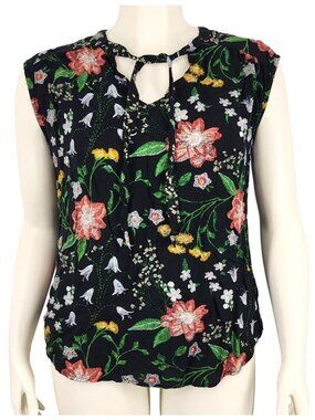 Women's Old Navy Floral Flowy Tank Blouse Size Large Black Shirt Top Flowers
